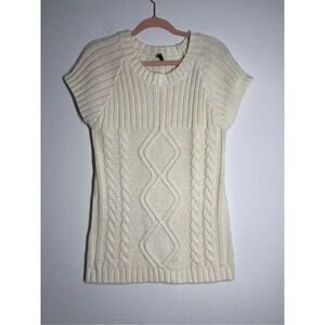 Twilight Short Sleeve Ivory Cream Cable Sweater Dress Size L